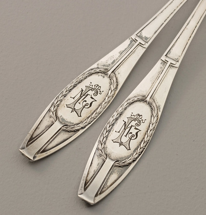 Jugendstil German Silver Serving Spoons (Pair) - Lazurus Posen